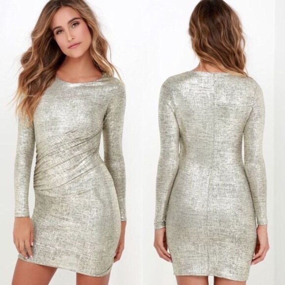 Lulu’s Long Sleeve Gold Dress